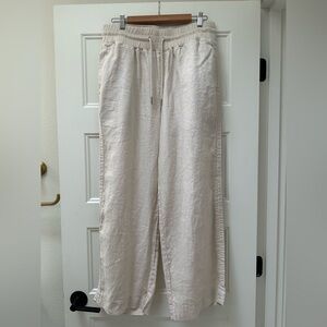Cream Linen Wide-Leg Pants